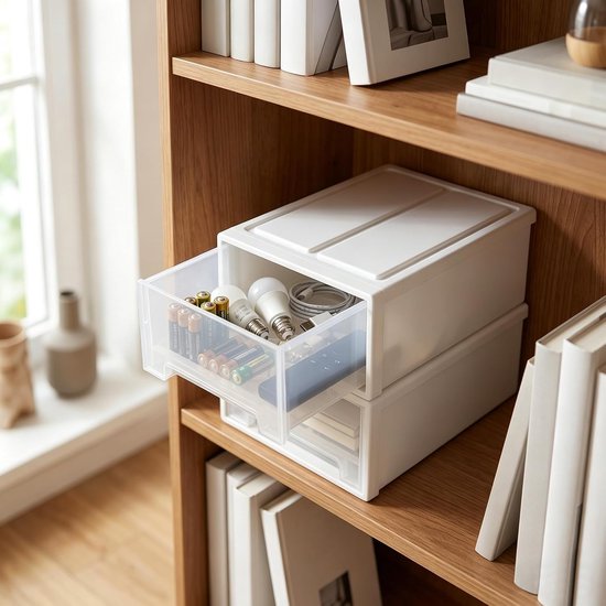 2 stuks ladenbox, kunststof, wit, 30 x 22 x 12 cm, stapelbare bureau-organizer met laden, opbergdoos voor badkamer, slaapkamer, kantoor — afbeelding 2