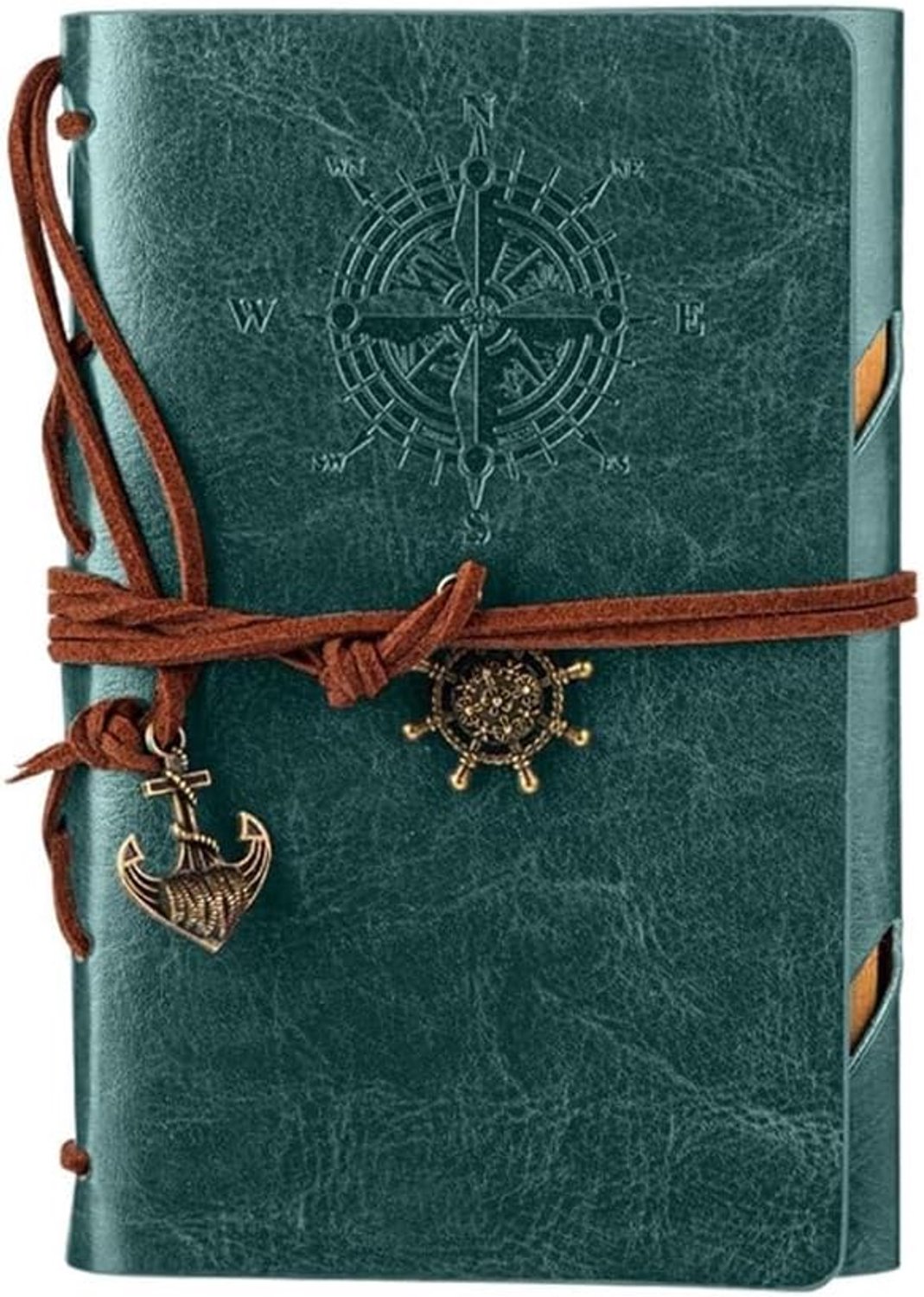 Notitieboek met spiraalbinding - donkergroen leer - ingewikkeld reliëf - ideaal voor creatief schrijven - ShopVlot