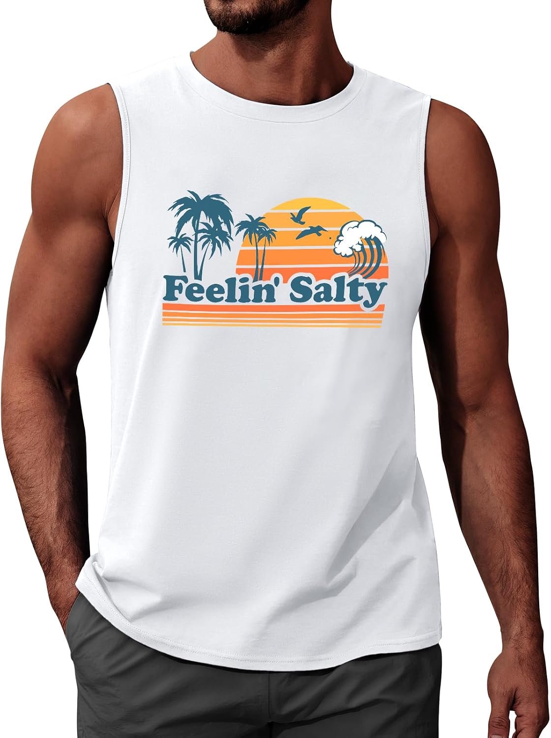 Voqeen Tanktop voor heren, klassiek mouwloos shirt, ronde hals, fitness, spiershirts, lichte okselshirts voor zomer, strandvakantie, fitnessstudio, training