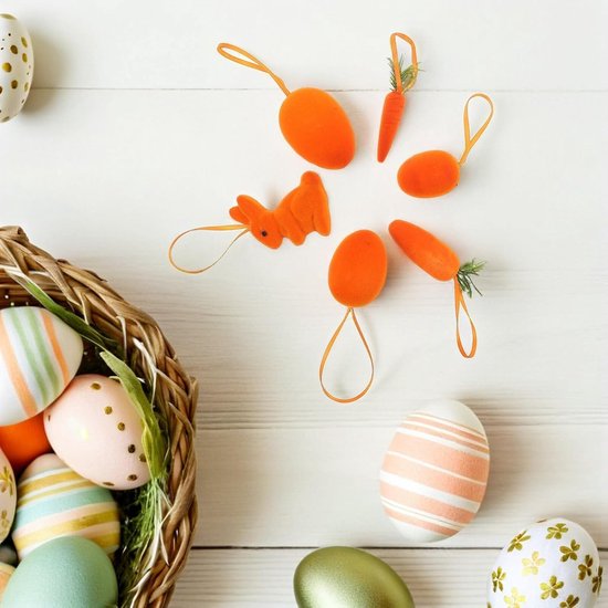12 Stuks Delige Paasornamenten met Schuimhaas Paaseieren Wortels Lichtgewicht Hangdecoraties voor Paastak Tafeldecoratie Lente Feestversiering — afbeelding 2