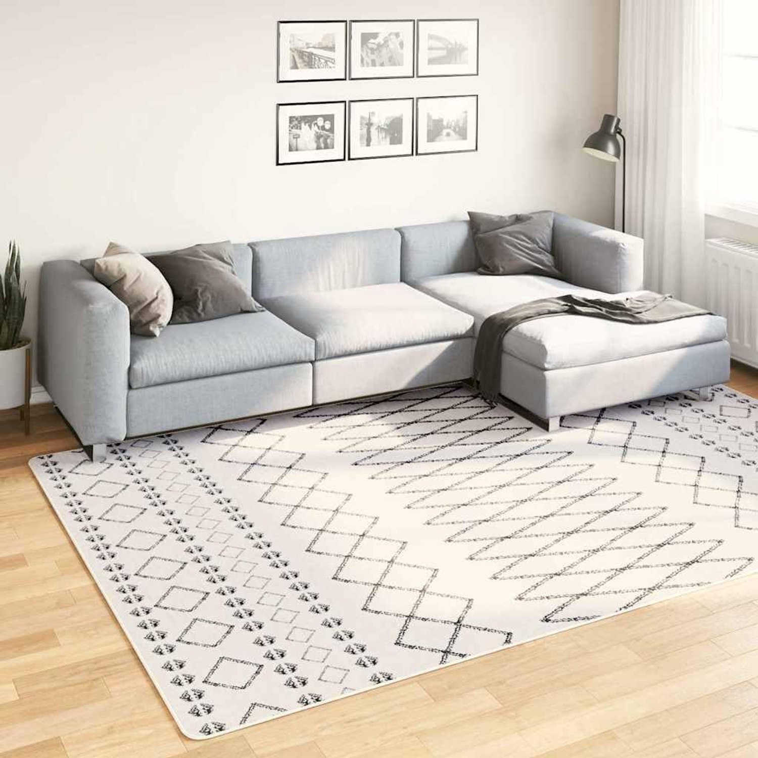 Wasbare fluwelen tapijt, zwart-wit, 190 x 300 cm