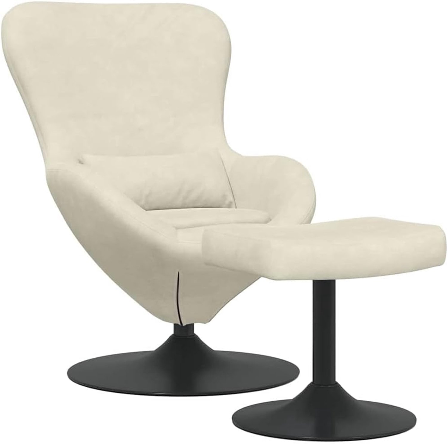 Fluwelen eierstoel met kruk, 360 graden draaibare stoel, fluweel, crème stoel met voetensteun, moderne loungestoel met 360 graden draaibare voet en zachte fluwelen bekleding voor de woonkamer