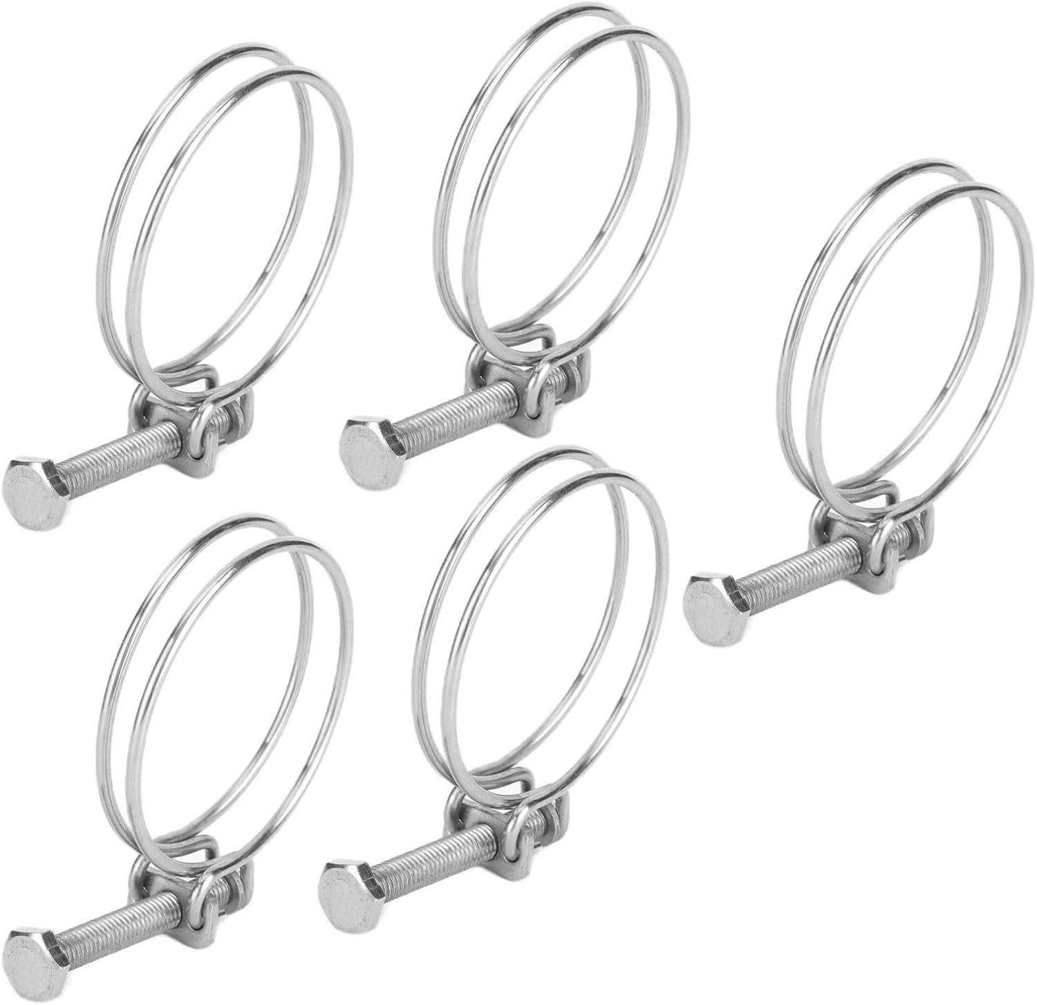 Draadslangklem, 5 Stuks Dubbele Draadslangklem Staaldraadslang Dubbele Draadslangklemmen Verstelbare Roestvrijstalen Draadbuisclip voor Industrieel Huishoudelijk Gebruik (59-65mm)