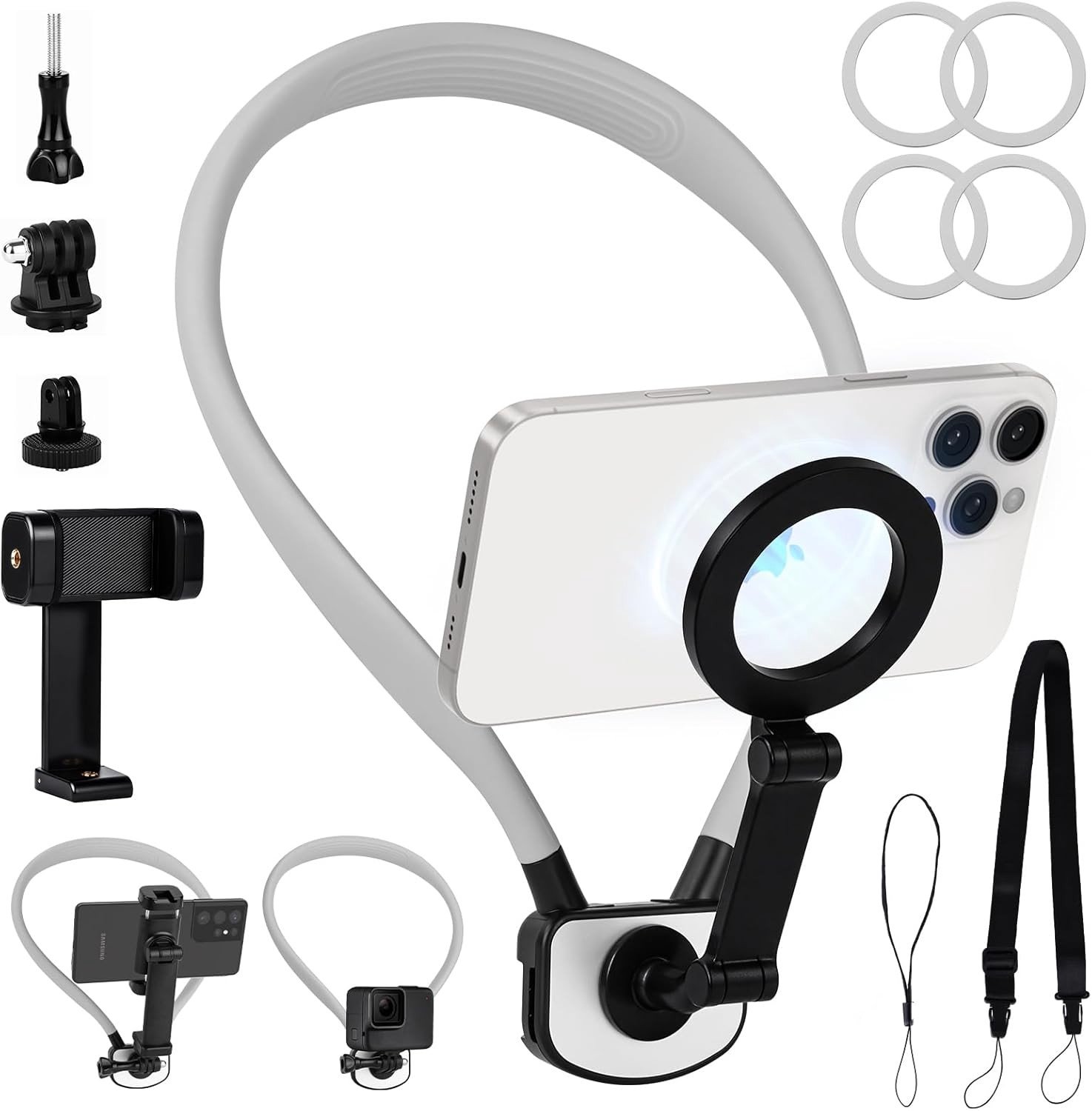 Magnetische Nekhouder voor Telefoons en Actiecamera's, Vrije Handen Vlog en Video-opnames met Comfortabele Neksteun voor iPhone en Android Smartphones