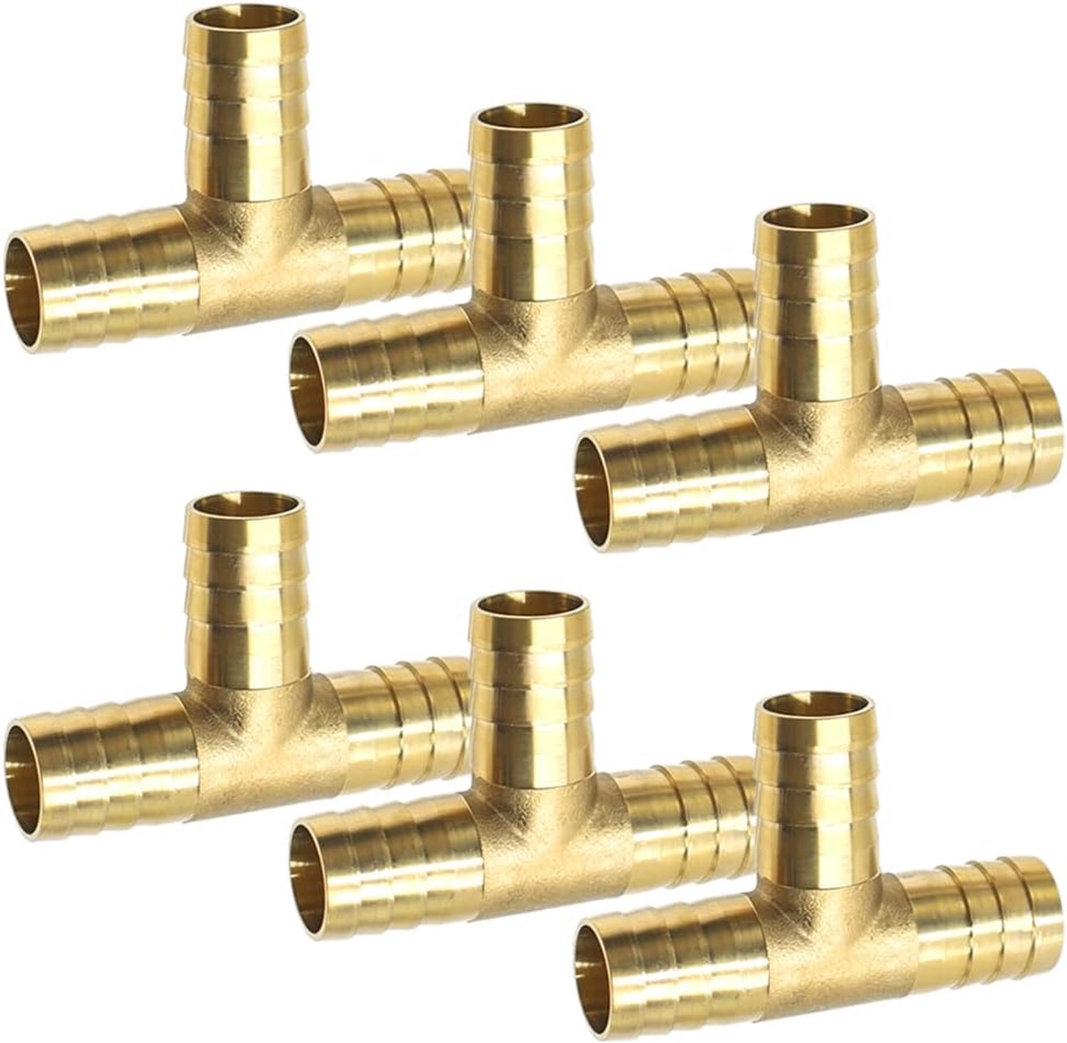 6 stuks 3-weg slangverbinders, 14 mm, messing, T-adapter, slangverbinder voor brandstof, lucht, water, benzine, - ShopVlot