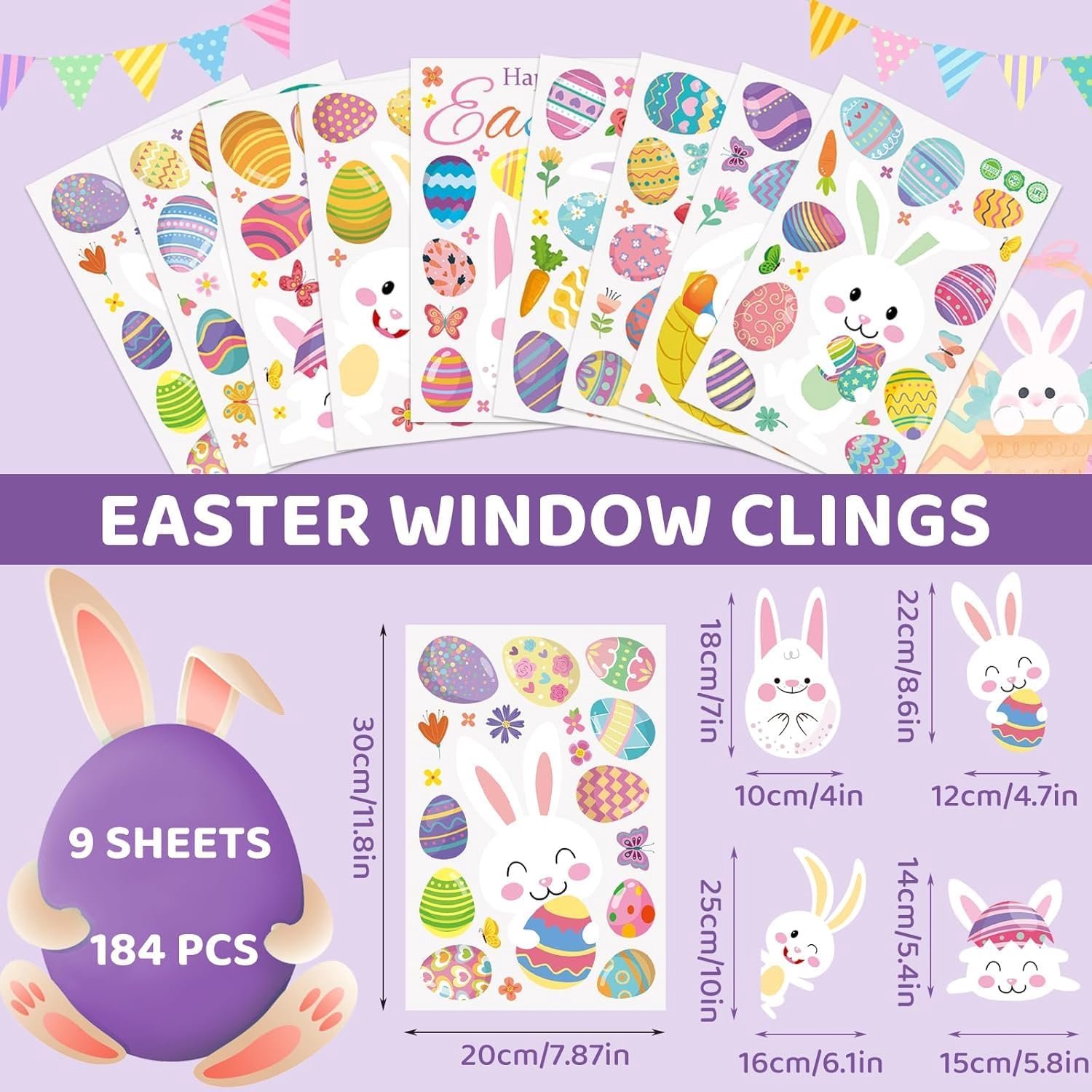Pack of 9 Easter window pictures, window decoration, suitable for Easter decorations on windows indoors and outdoors - ShopVlot
