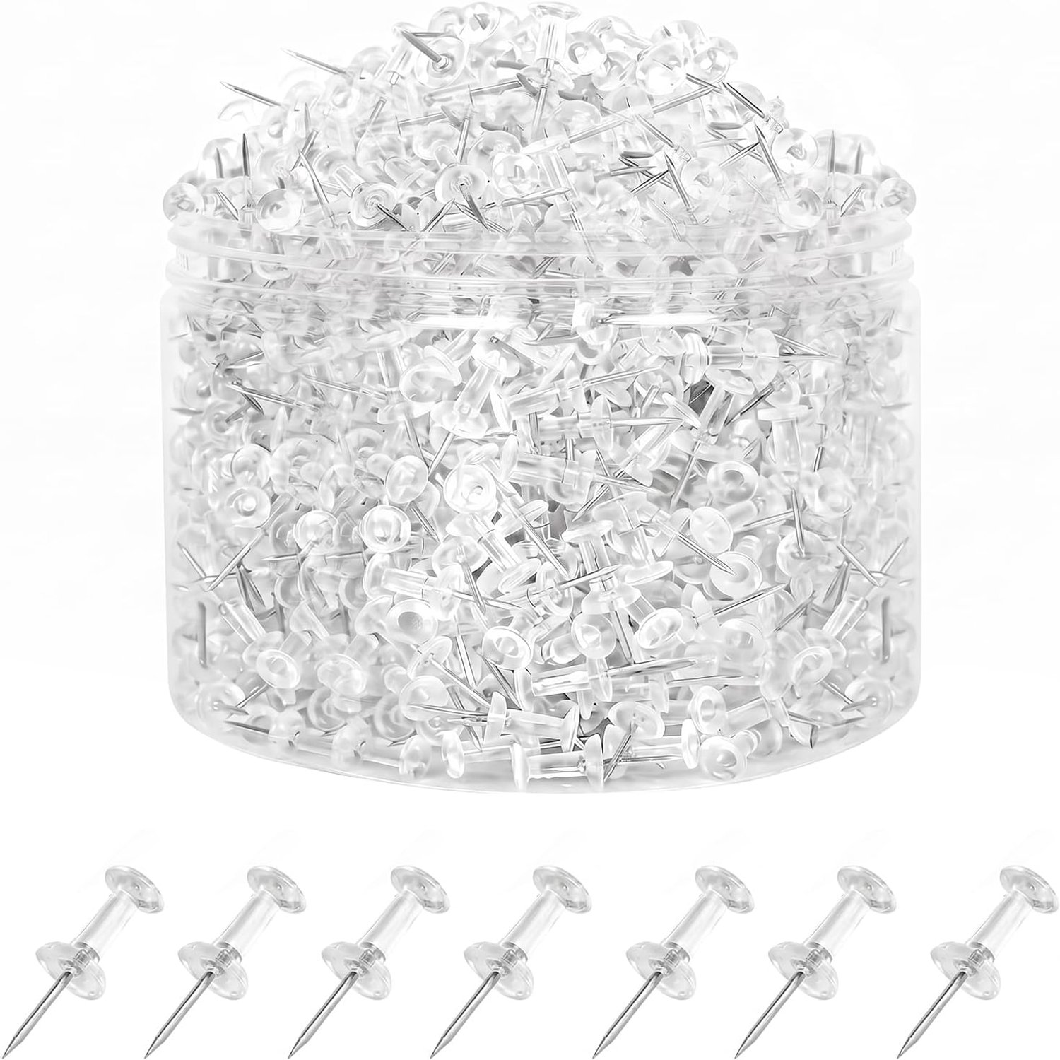 1000 stuks rijstpunaises, transparante punaises, 23 mm, punaises, witte punaises met opbergdoos voor prikbord - ShopVlot