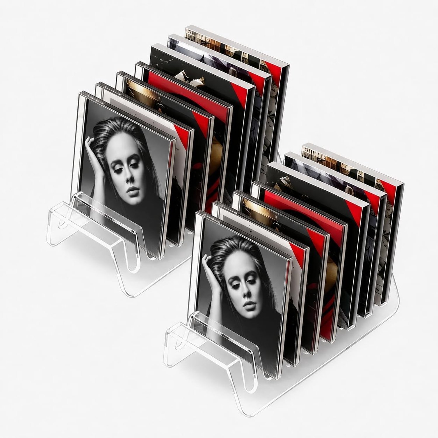 Vinylstandaard - Transparant - 18,5 x 13 x 5,5 cm - Acryl Houder met 8 Vakken - Voor Verzamelaars