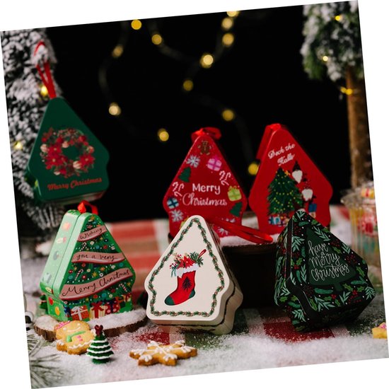 2stuks Kerst Thema Tinplate Opbergdoos Huisvorm Feestelijke Snoepdoos Voor Suikers Koekjes Voor Verjaardagen Feestjes — afbeelding 2
