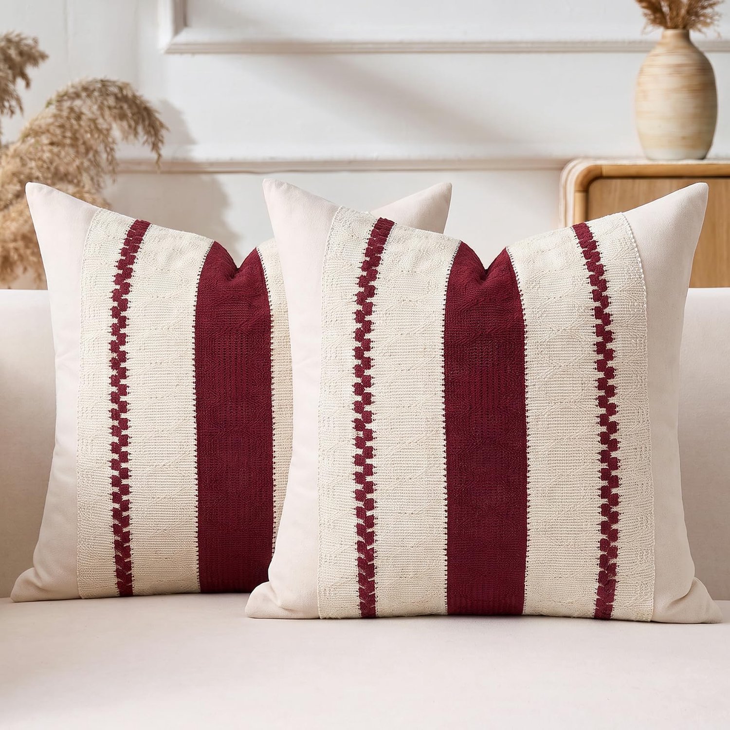 Boho kussensloop 40x40 - gestructureerde weeflook - bordeauxrood - set van 2 - ShopVlot