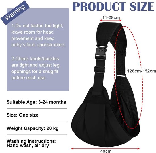 Babydraagdoek & zijdrager - Ergonomische heupdrager voor baby's en peuters met heupzitje - Lichtgewicht en ademend - 0 - 36 maanden — afbeelding 2