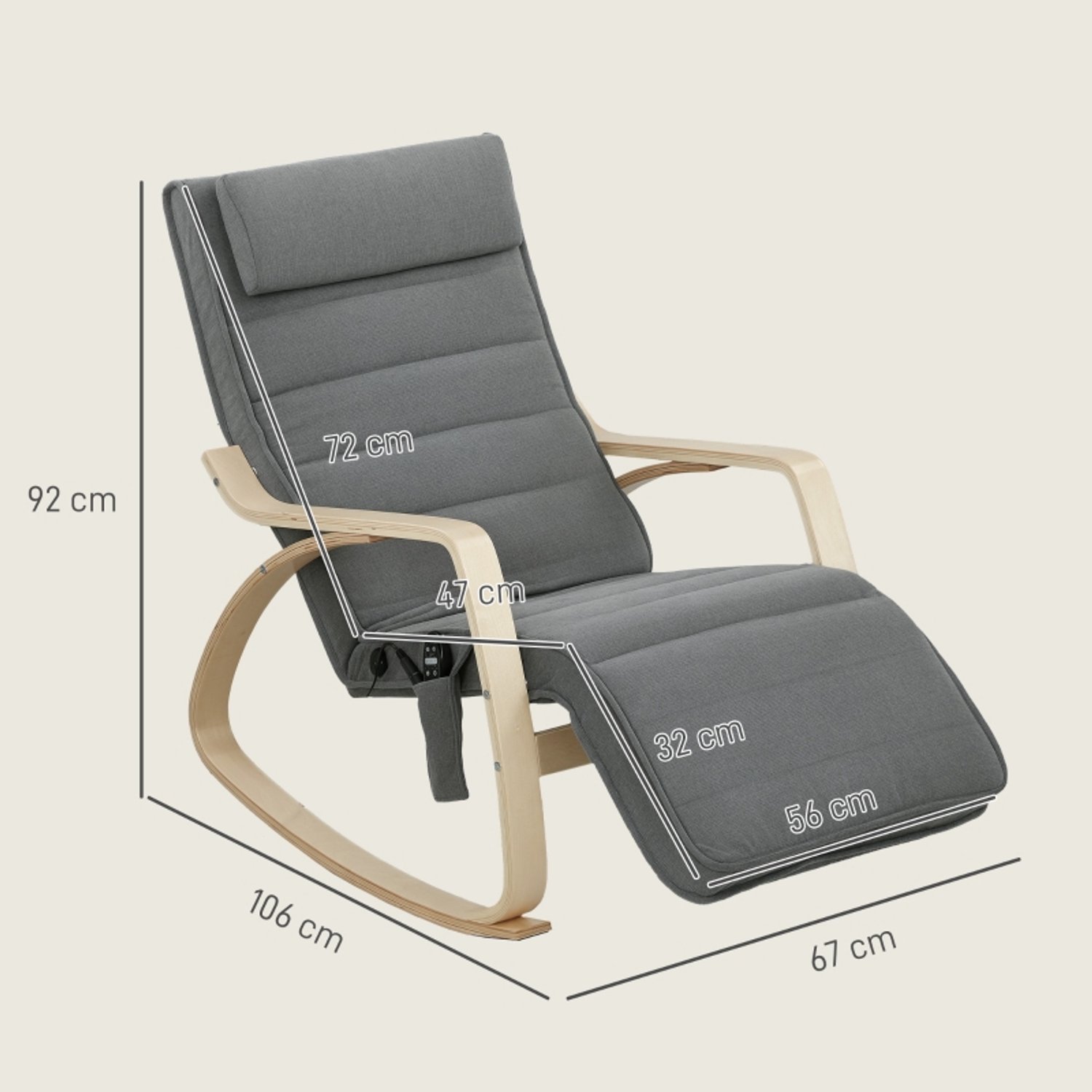 DESMIU Schommelstoel 67 x 106 x 92 cm - Achtpuntstrillingsmassage en Lendenverwarming - Verstelbare Voetsteun - Voor Lezen en Ontspannen - Grijs