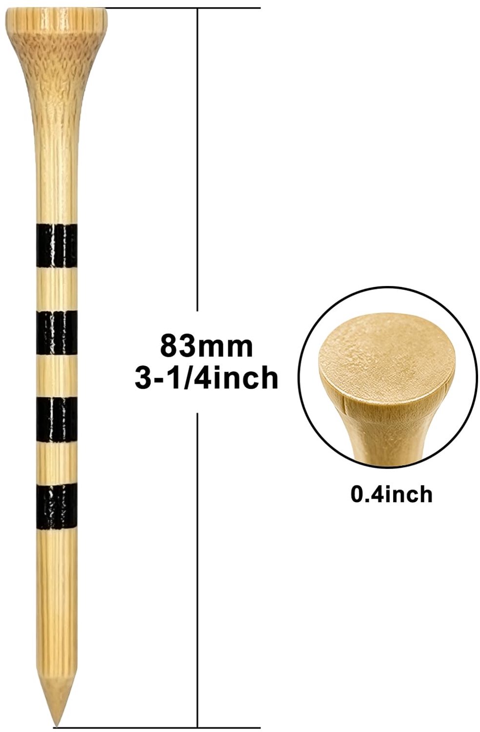 Zivisk Bamboe Golf Tees 83mm 100 Stuks, 8,5 cm Lange Houten Golf Tees - Natuurlijke kleur