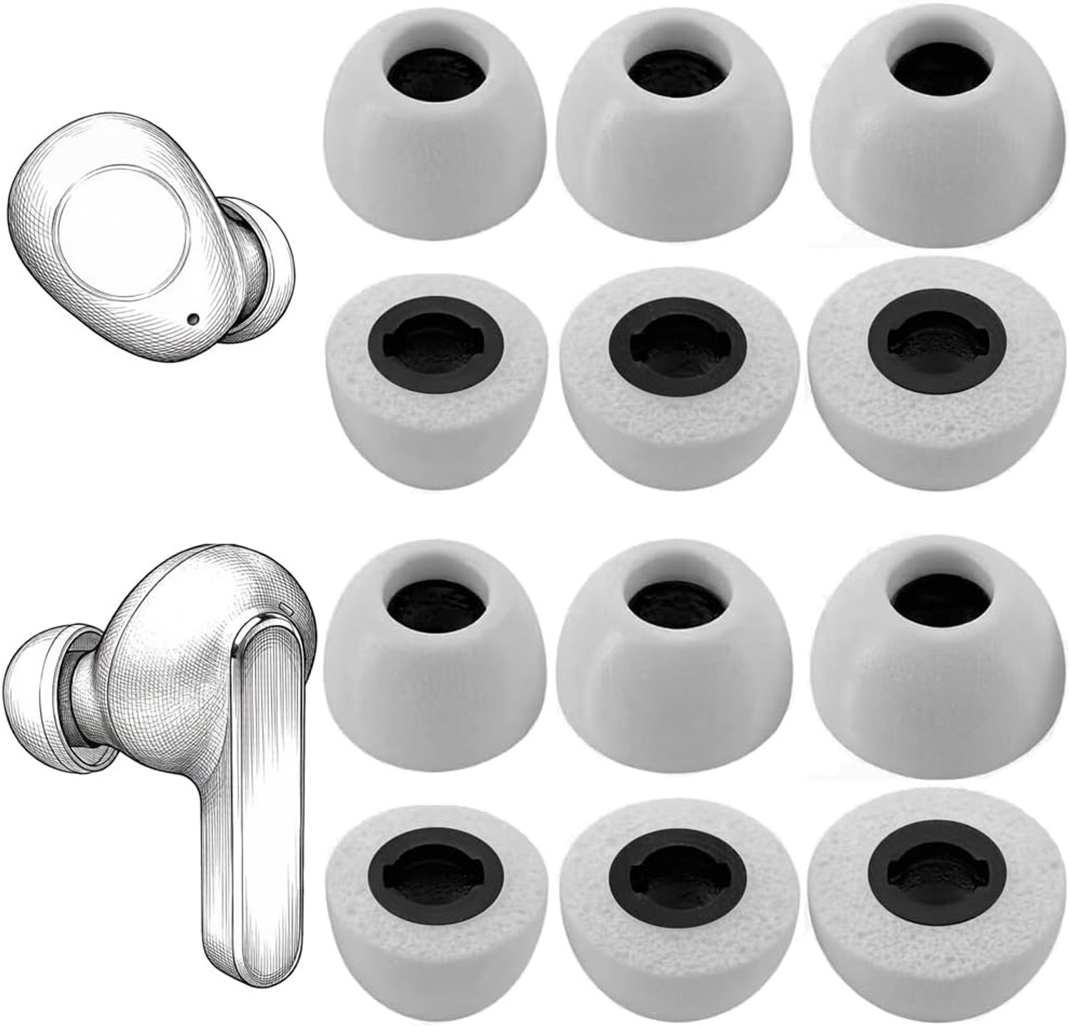 12X vervangende oordopjes van traagschuim voor JBL oordopjes, 6 paar, grijs