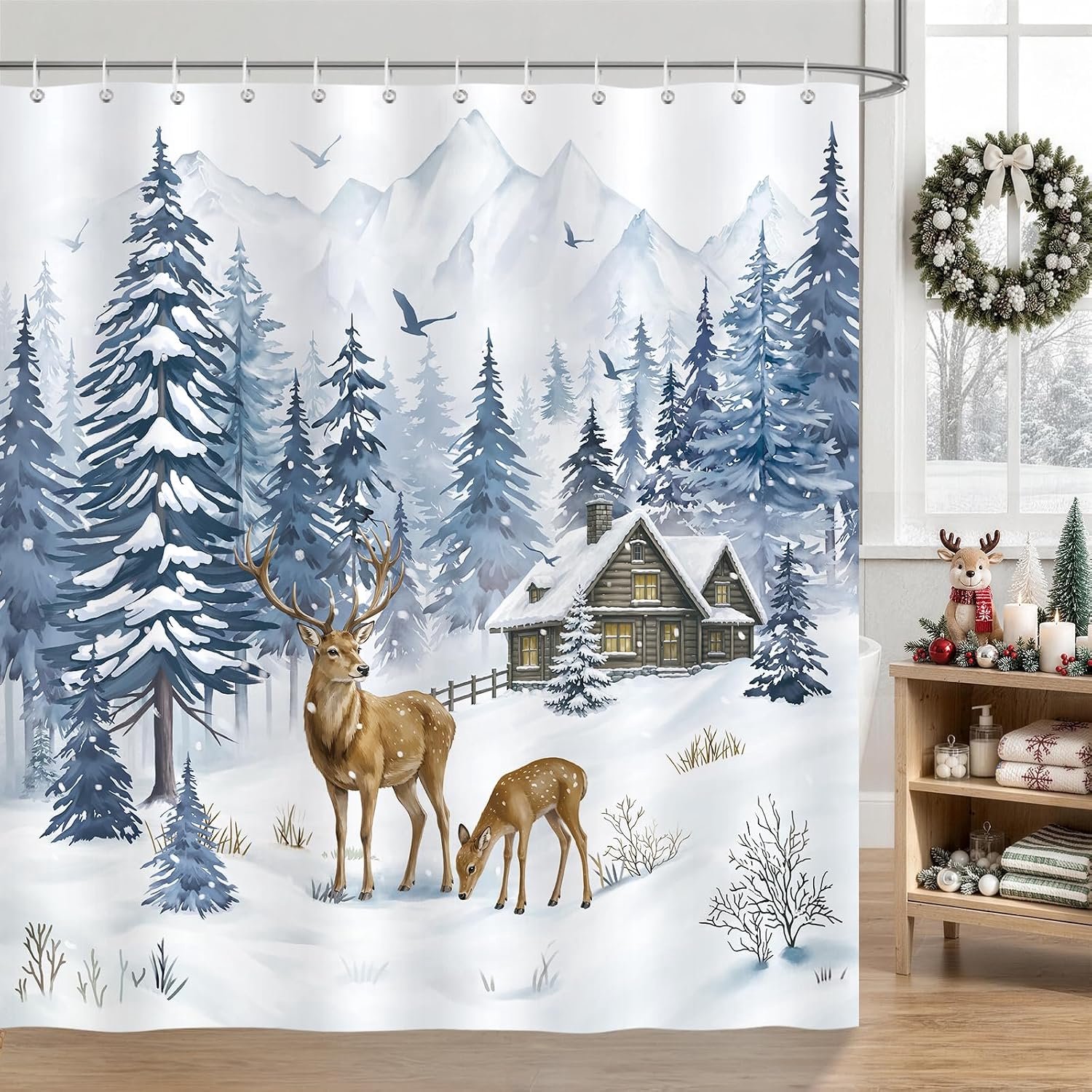 Winter Forest douchegordijn, 72x72, waterdicht polyester