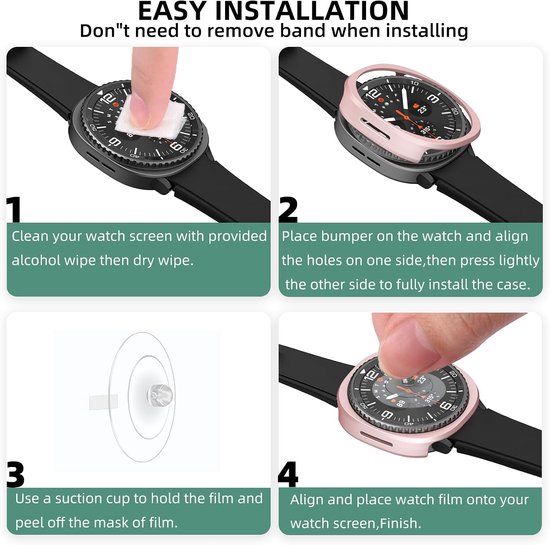 4 + 4 stuks beschermhoes 46 mm voor Samsung Galaxy Watch 8 Classic displaybescherming, krasbestendig PC beschermhoes + HD displaybescherming van gehard glas voor Galaxy Watch 8 46 mm (zwart — afbeelding 4