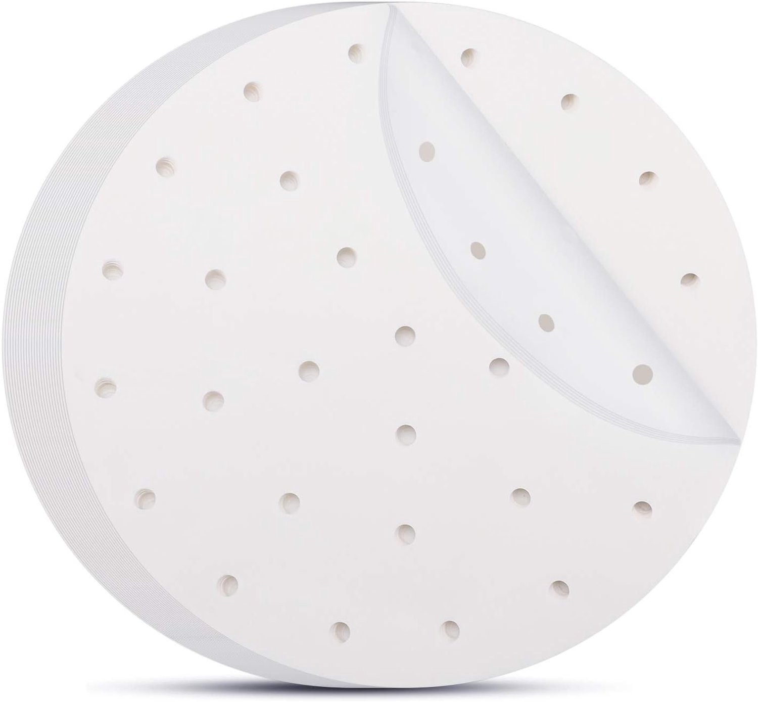 Air Fryer Liners Rond, Beasea 9 Inch 100 stks Luchtfriteuse Perkament Papier Wit Air Fryer Filter Papier Geperforeerd Perkament Papier Bamboe Stoompapier voor Luchtfriteuse en Stoommand