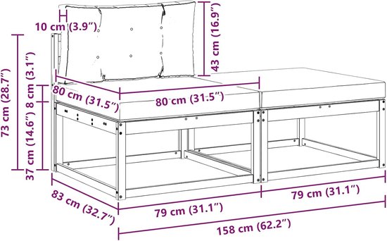 2 stuks outdoor voetkrukken van massief acaciahout met modern lattendesign, weerbestendig voor tuin en terras, veelzijdig inzetbaar als voetensteun — afbeelding 4