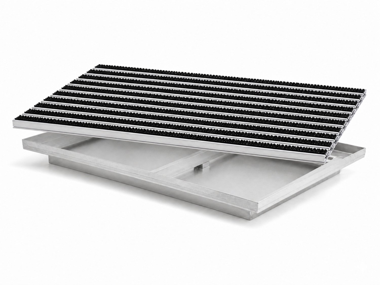 Polentex Aluminium Deurmat met Borstel en Aluminium Bak - 60x40 cm