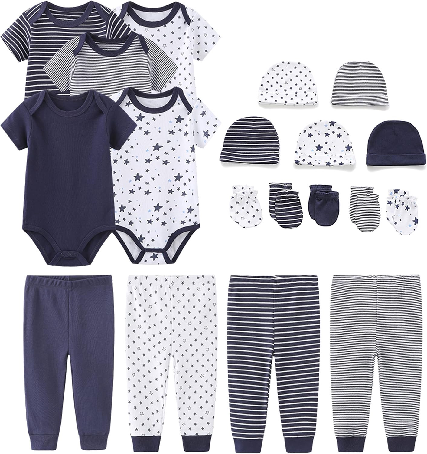 Babyoutfits vesten + broek + petten wanten voor pasgeboren jongens en meisjes 0-6 maanden grijs roze marineblauw en blauw katoen