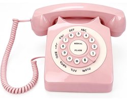 Retro vaste telefoonlijn, telPal klassieke vintage oude mode telefoon voor thuis en op kantoor, bedrade thuis telefoon cadeau voor senioren (roze)