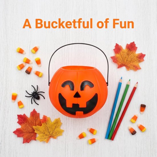 8 Stuks Delige Halloween Pompoenemmer met Handvat Duurzame Plastic Snoepemmers met Compacte Lantern Containers voor Feesttraktaties Decoratie — afbeelding 4