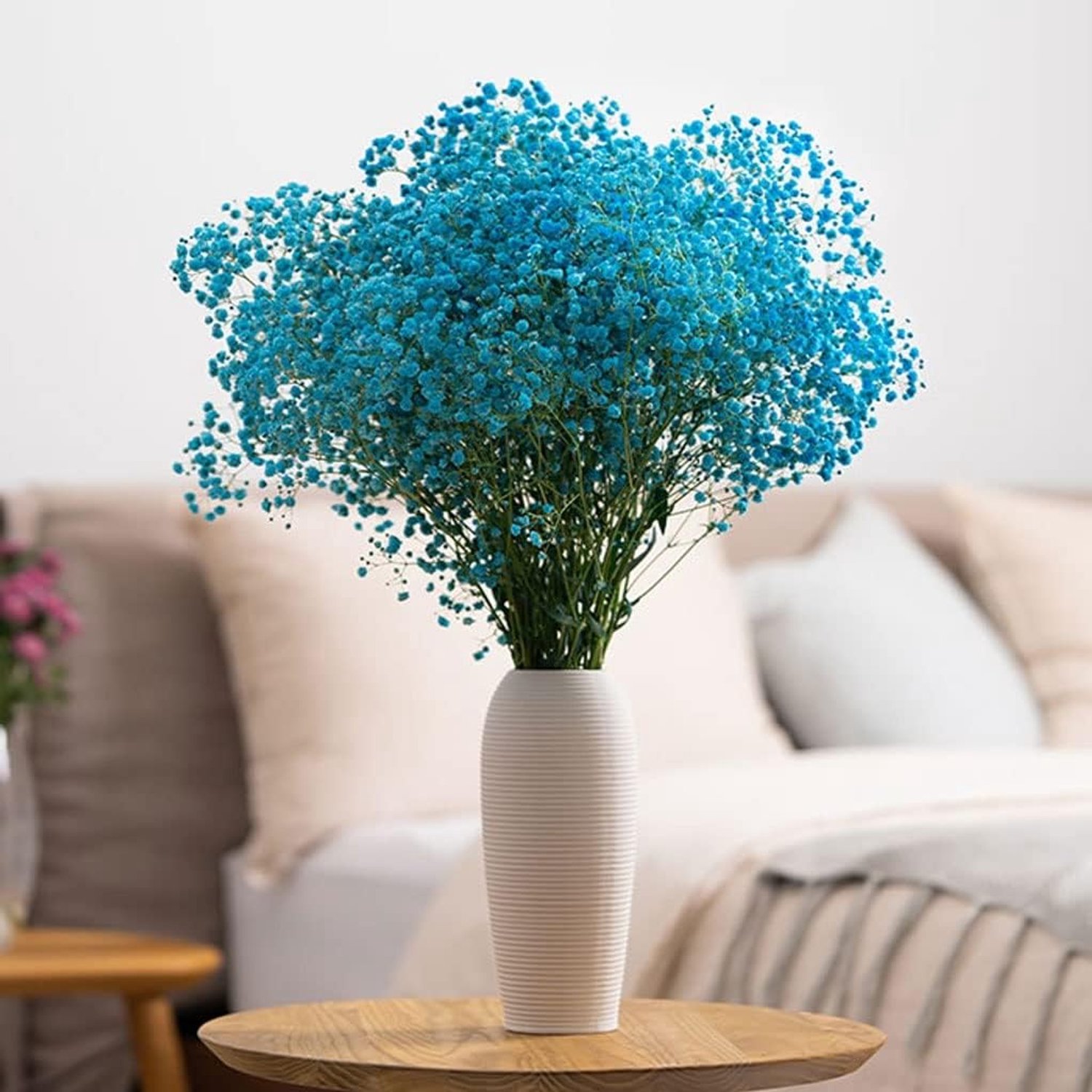 Kunstbloemen Gypsophila Droge bloem met vaas set, echte kleur huisdecoratie arrangement Decoratieve(Blue)