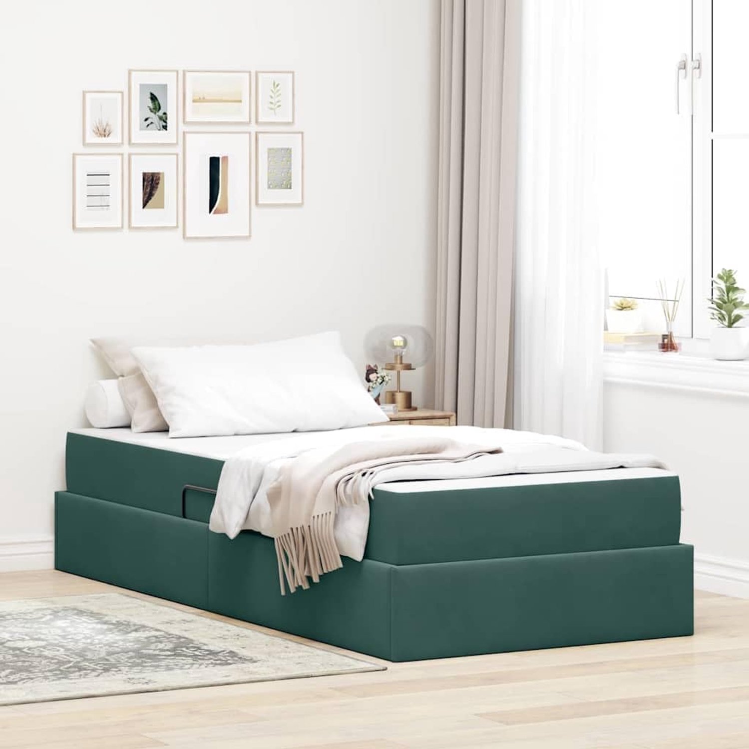 Fluwelen Opbergbed met Matras Stijlvol Donkergroen 90 x 200 cm