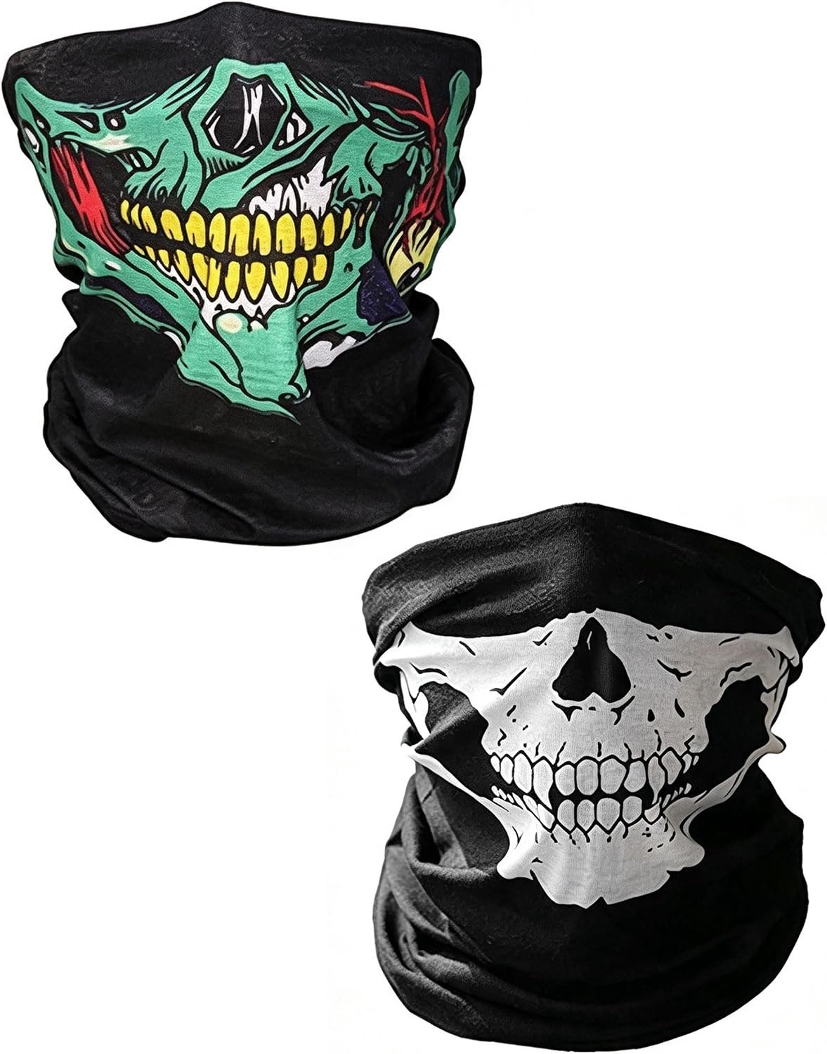 2 x motormasker, multifunctioneel masker in schedelvorm, Halloween-sjaal, elastische bivakmuts voor skiën, motorrijden, fietsen, wandelen, stijl A