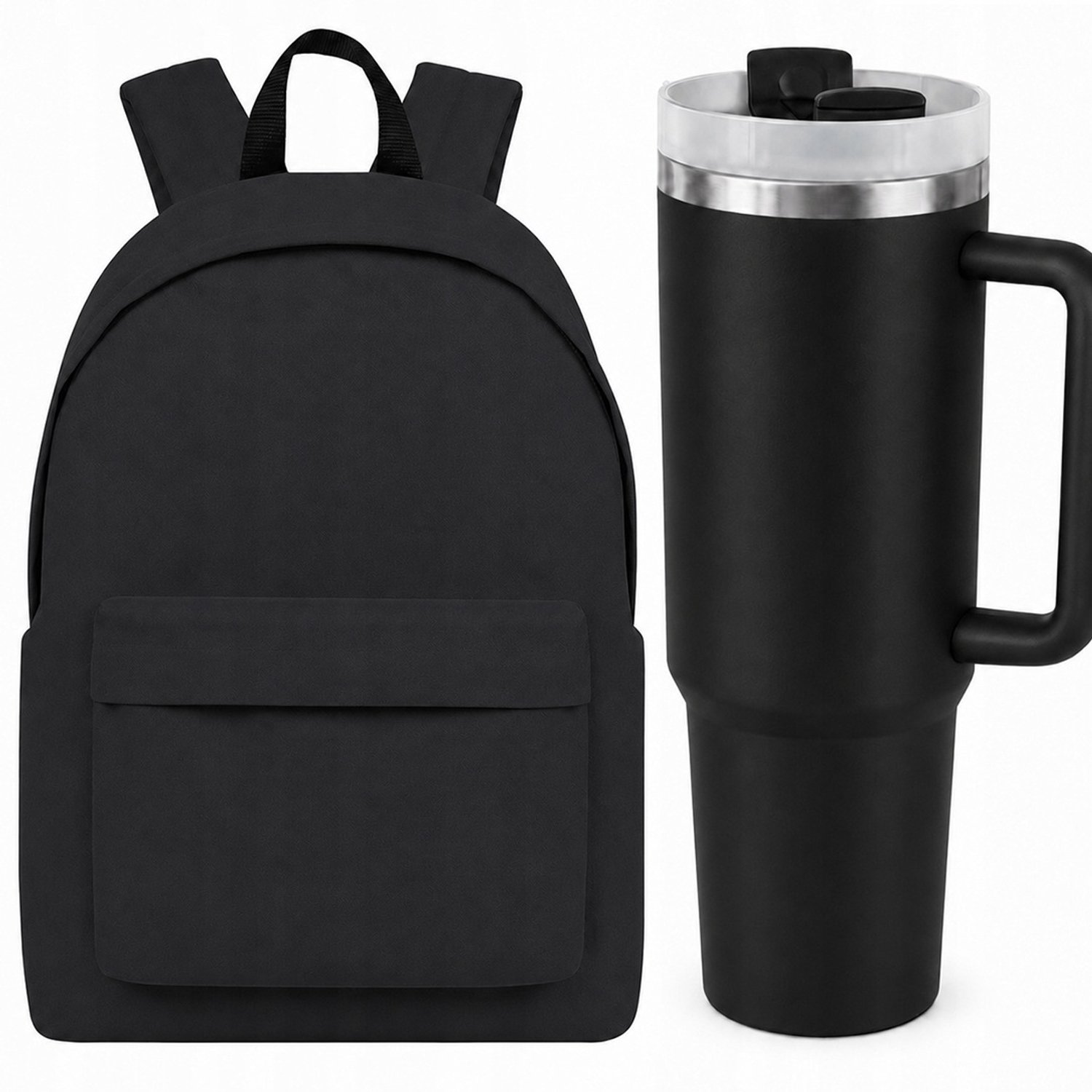 Praktische Set: Blauwe Rugzak & Zwarte Thermobeker 1,2L