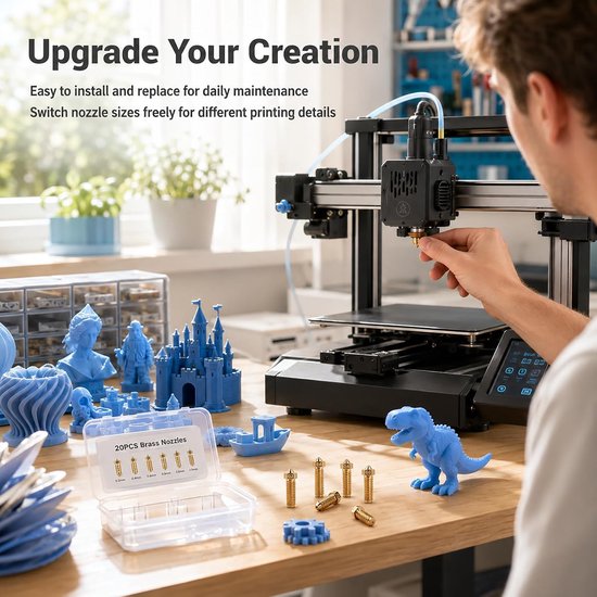 20 stuks printermondstukken messing mondstuk, 0,2 0,4 0,6 0,8 1,0 mm, Nozzle extruder printkop, messing mondstukken M6 voor Anycubic Vyper Kobra Max Artillery, PLA ABS PETG TPU filamenten — afbeelding 5