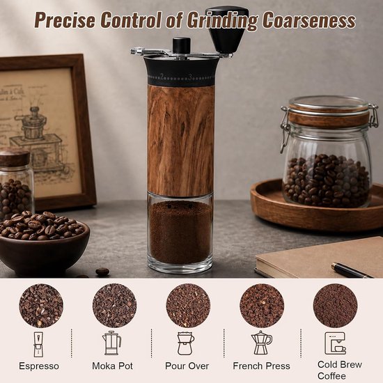 Handmatige koffiemolen met keramische maalschijven van roestvrij staal, perfect voor versgemalen koffie en barista-ervaring — afbeelding 5