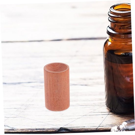 4stuks Mini Cylinder Houten Basis Diffuser Pedestals Aromatherapie Pillars Houder Voor Essentiële Olie Diffuser Thuis Kantoor Slaapkamer Bruin — afbeelding 5