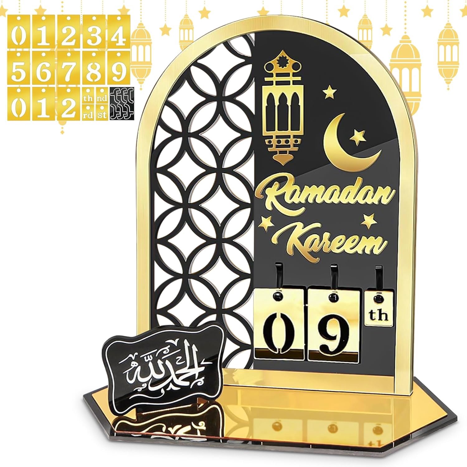 Ramadankalender van acryl, Eid Mubarak-decoratie, 30 dagen aftellen ramadan-kalender, kinderen, doe-het-zelf ramadan adventskalender, Eid Mubarak, decoratie, ramadan-cadeaus voor kinderen, zwart