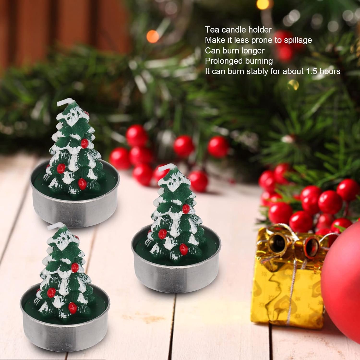 Chrees Kerstboom Theelichtkaarsen, Handgemaakte Boomvormige Theelichtjes voor Kerstfeestdecoraties, met Theekaarshouder