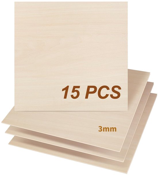 15 stuks 3mm multiplex platen 300x300x3mm Craft multiplex voor lasersnijden lasergraveren hout branden bouw model, 3mm Bass Wood Sheet 1/8 "x11.8 "x 11.8" Onbewerkt hout — afbeelding 4