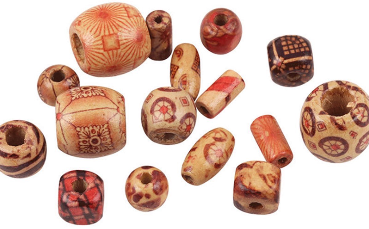 KREATIVESPUR - 25 stuks - Houten Kralen Set Multicolor - DIY Sieraden Maken - Tribal Print - 3/12mm