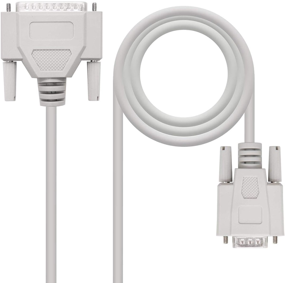 10.14.0802 - Seriële RS232 communicatiekabel, nulmodem, DB9/H-DB25/M, mannelijk-vrouwelijk, beige, 1,8 m