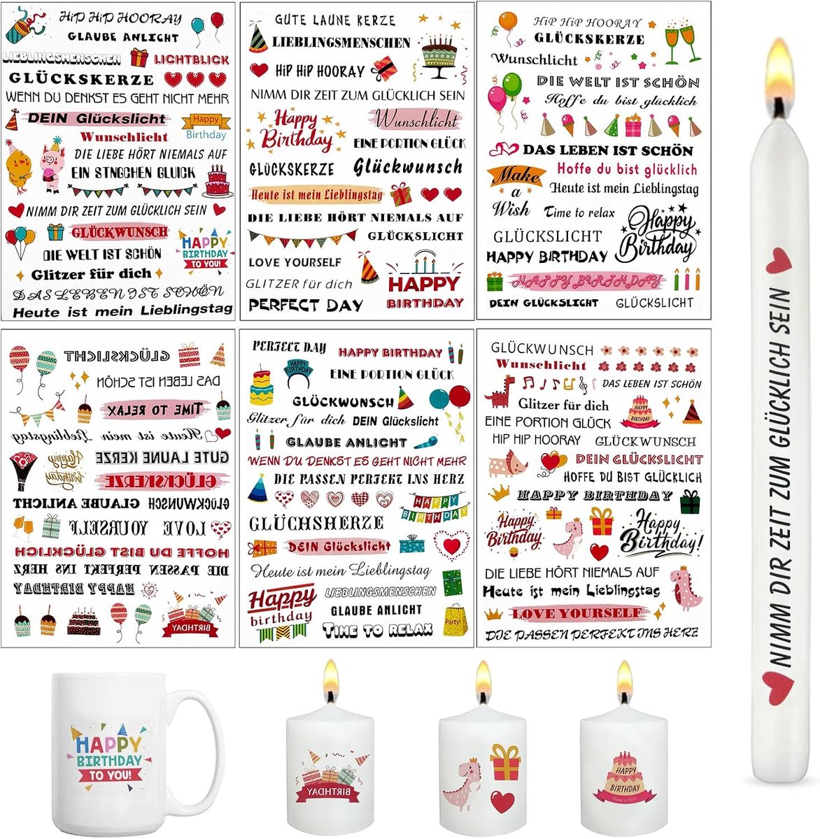 6 vellen kaarsentatoeages, eucalyptus, A5-formaat, watertransferdruk, kaarsstickers, doe-het-zelf kaarsenfolie om te decoreren, voor verjaardag, bruiloft en feestdecoratie, waterdicht en