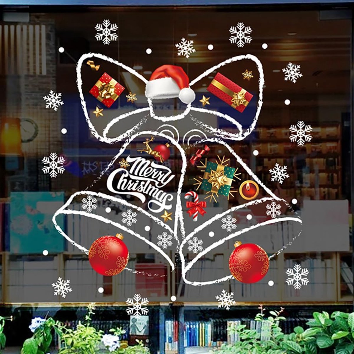 Kerstbel raamsticker - Raamstickers – 45x60 cm – Zelfklevend PVC – Verwijderbaar zonder Resten – Kerst Raamdecoratie voor Ramen en Glazen Deuren - Rood