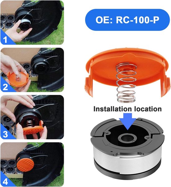 Store 2 stuks trimmerspoel dop RC-100-P compatibel met Black & Decker GL530 GL550 GL560 GL570 GL580 GH900 GH600 GH400 GH500 GH610 GH912 trimmer spoel cover — afbeelding 2