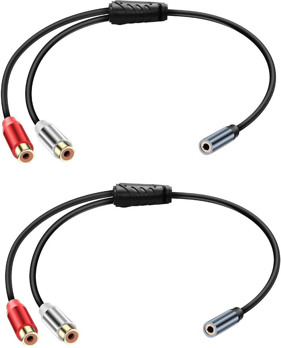 3,5 mm naar RCA Y splitter audiokabel 3,5 mm jack naar 2 RCA-aansluiting audiokabel 1/8 jack voor hoofdtelefoon naar 2 RCA-stereo-kabel voor MP3 tablet luidsprekers 2 stuks