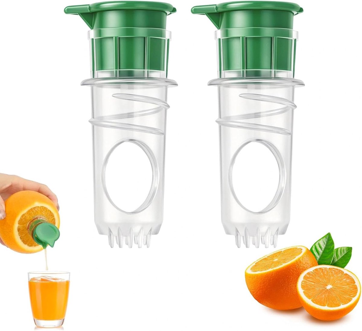 2 stuks groene limoenpers, mini-citroenpers, handpers, draagbare citruspers, handmatig, kunststof, fruitpers met filter, voor huishouden, camping en bar