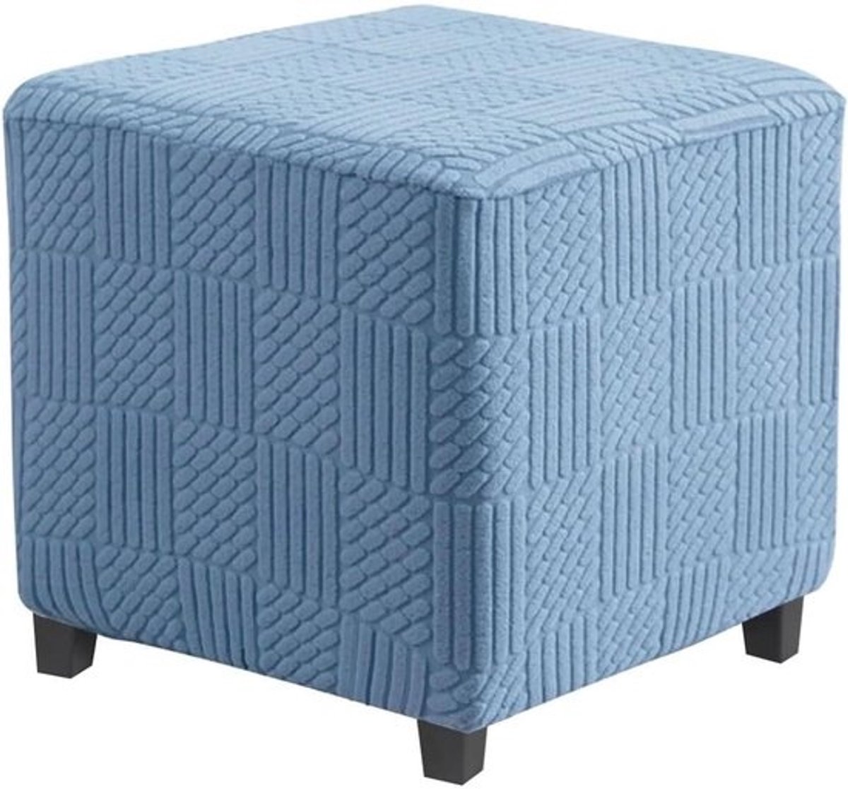 Poef Hoes - Voetenbank Beschermer - Woonkamer Decoratie - Hoge Stretch Jacquard - Maat S - Blauw