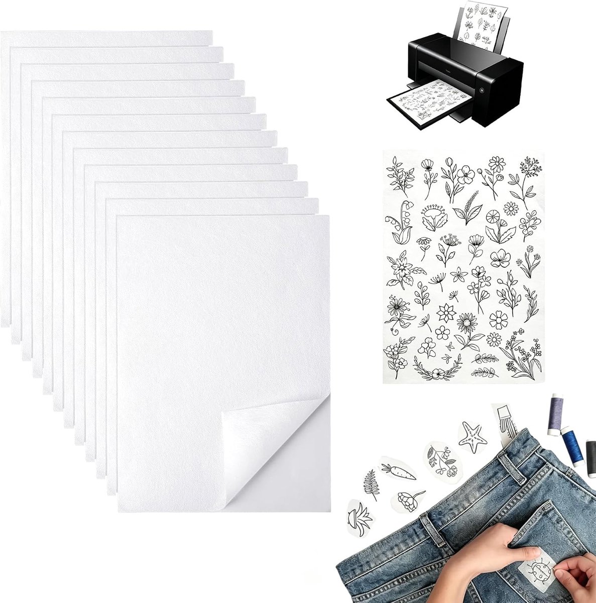 12 stuks borduurstabilisator, zelfklevend, 30 x 21 cm, oplosbaar papier om te borduren, bedrukbaar borduurpapier, oplosbaar, voor het afdrukken of tekenen van patronen