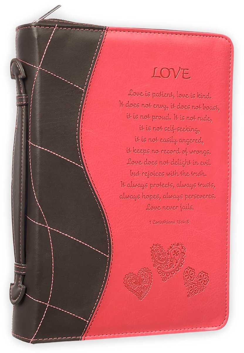 1 Corinthians 13:4-8 Fabric Large Pink/Brown Bible Cover