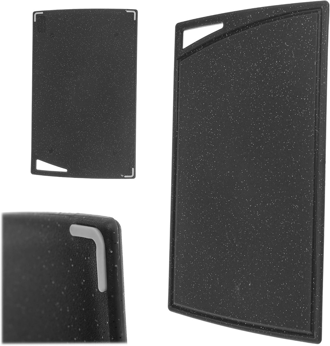 Snijplank 24,5 x 16 cm, keukenplank van kunststof, plank van kunststof voor de keuken, snijplank in modern design, keukenaccessoires (zwart)