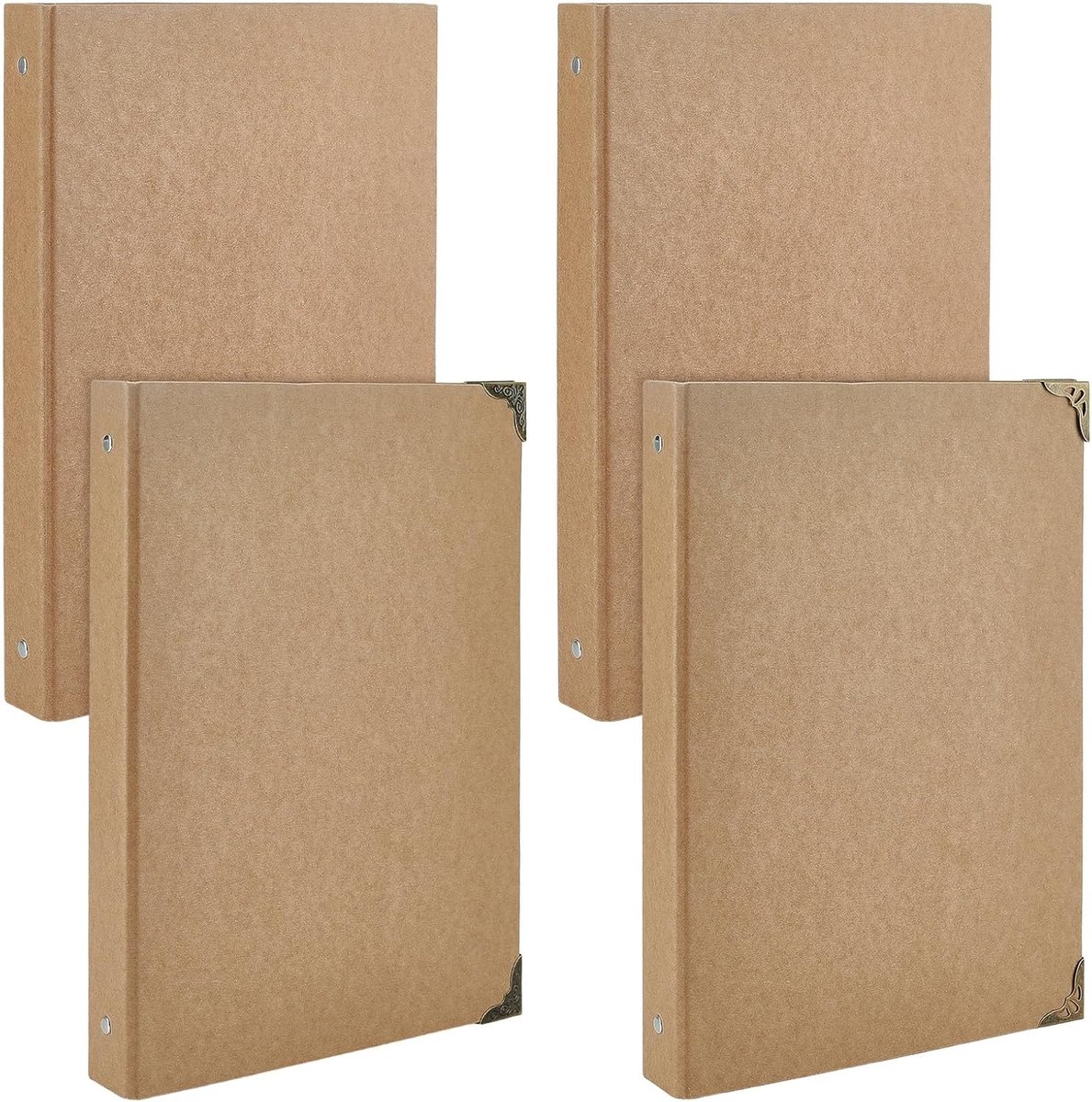 4 stuks A4 Kraft bindmiddel, 3 ringbanden met 2 stijlen/16 stuks legering boek hoekbeschermers, duurzame binding harde kaft beschermer voor organisatie van school, bedrijf en thuis