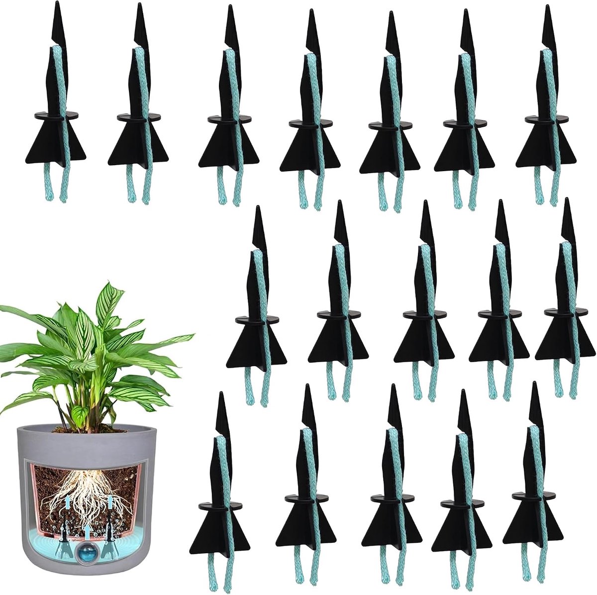 zelfbewatering, automatische plantenirrigatie, geschikt voor binnen- en buitenpotplanten, tuinvakantieverzorging (zwart, 2,8 x 7,1)