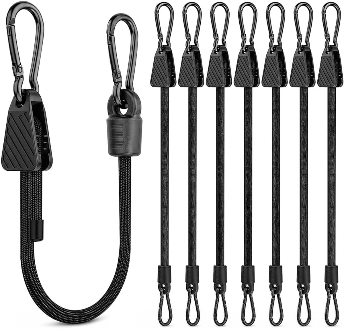 8 stuks elastische touwen met verstelbare haak, 100 cm, elastische koorden met karabijnhaak, elastische riemen met veiligheidssluiting voor het vervoer van bagage, luifels, camping
